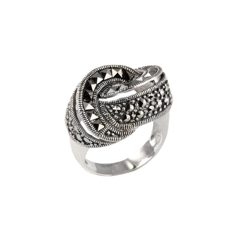 Glamorous High Fashion  Eternal Knot Swiss Marcasite Sterling Silver Ring