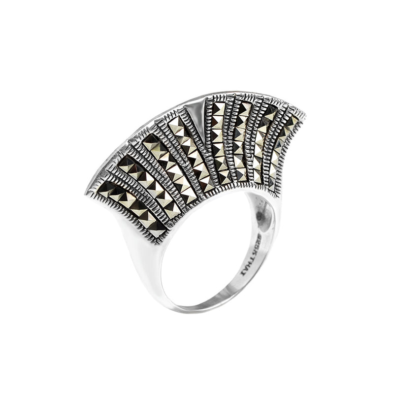 Stunning Ring with Flair Marcasite Sterling Silver Statement Ring