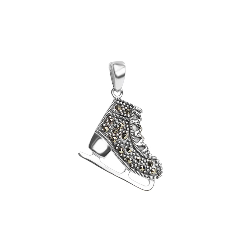 Gorgeous Sterling Silver Marcasite Ice Skate Pendant