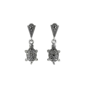 Petite, Adorable Sterling Silver Marcasite Turtle Earrings