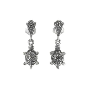 Petite, Adorable Sterling Silver Marcasite Turtle Earrings