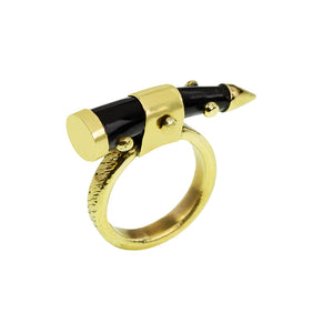 Karen London "Rebel Yell" Ebony & Golden Brass Studded Ring