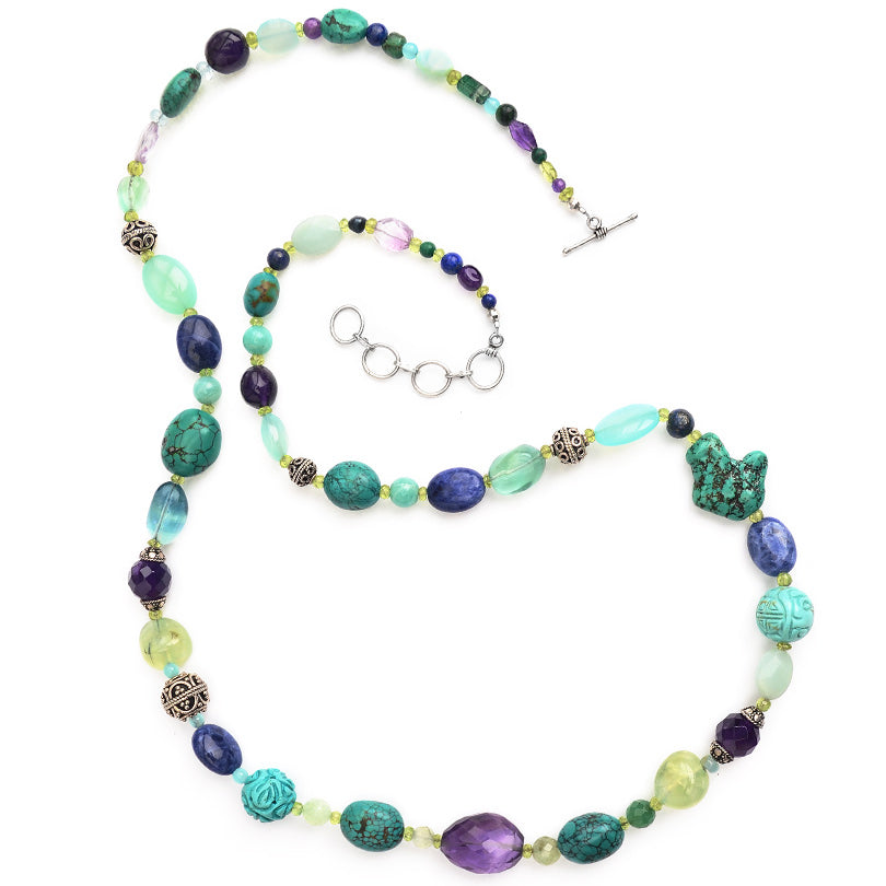 Gorgeous Mixed Semi Precious Stone Sterling Silver Statement Necklace