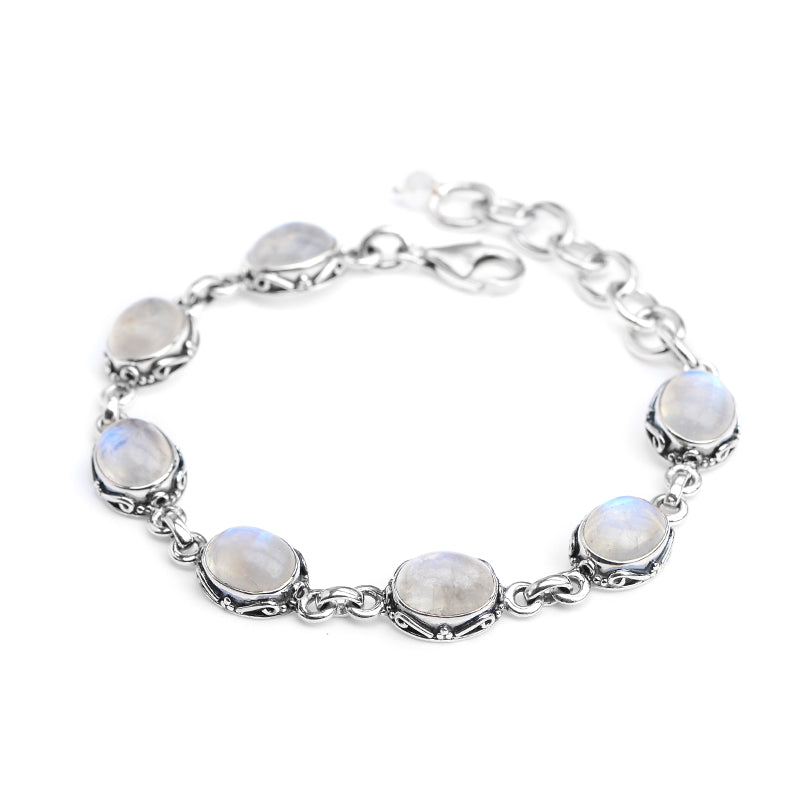 Lovely Moonstones in a Filigree Design Setting Sterling Silver Bracelet