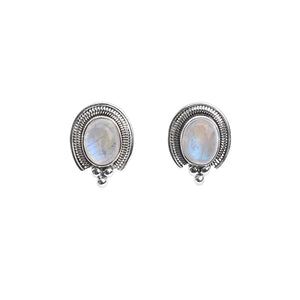 Gorgeous Rainbow Moonstone and Stunning Bali Design Sterling Silver Earrings