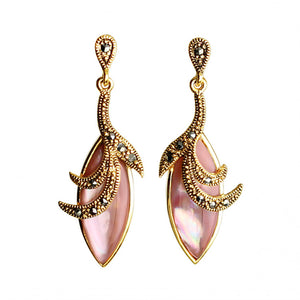 Natural Pink Mother of Pearl With 14kt Gold Plated Marcasite Earrings