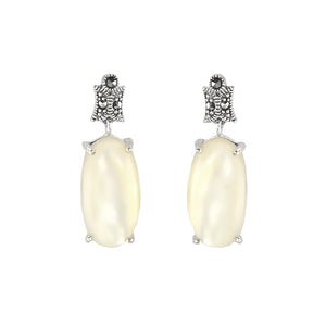 Shimmering White or Pink Mother of Pearl Marcasite Earrings