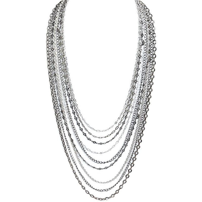 9-Strand Silver and Black Plated Chain Necklace with Sterling Clasp