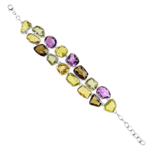 Elegant Rainbow Gemstone Sterling Silver Statement Bracelet