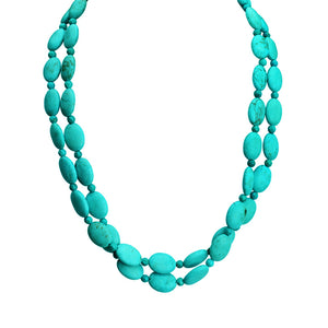 Vibrant Blue Chalk Turquoise Double Strand Sterling Silver Beaded Necklace