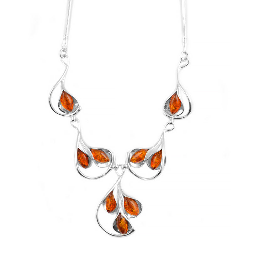 Tulip Embrace Cognac Amber Sterling Silver Statement Necklace