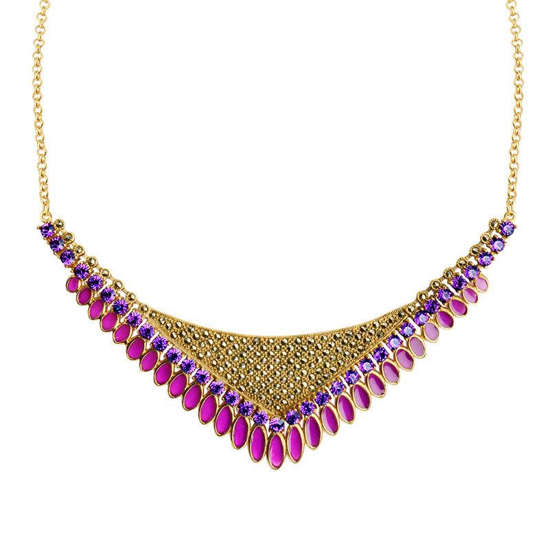Perfect Holiday Necklace with 14kt Gold Plated Marcasite, and Sparkly Crystal Statement Necklace