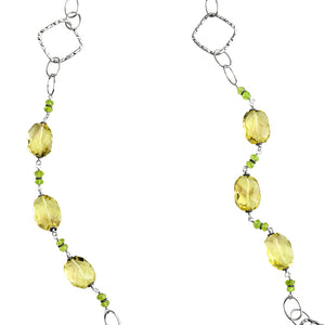 Delicate Silver Links with Lemon Quartz with Peridot Necklace