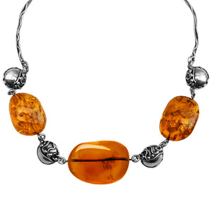 Magnificent Polish Designer Cognac Baltic Amber Sterling Silver Necklace - Only one available
