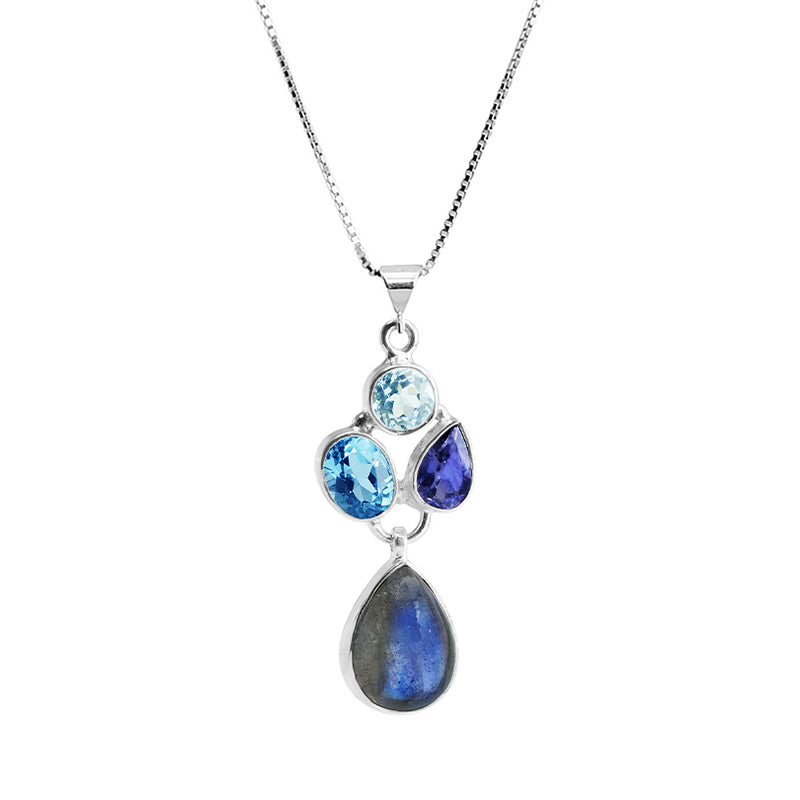 Divine Blue Labradorite, Blue Topaz and Blue Iolite Sterling Silver Petite Necklace