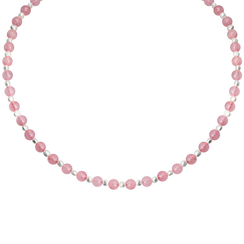 Beautiful Rose Quartz and Fresh Water Pearl Sterling Silver Necklace
