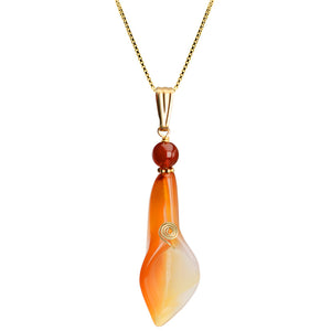 Beautiful Lily of Natural Agate and Carnelian Italian Gold-Plated Necklace