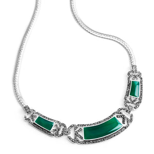 Petite La Reina Green Agate and Marcasite Sterling Silver Necklace