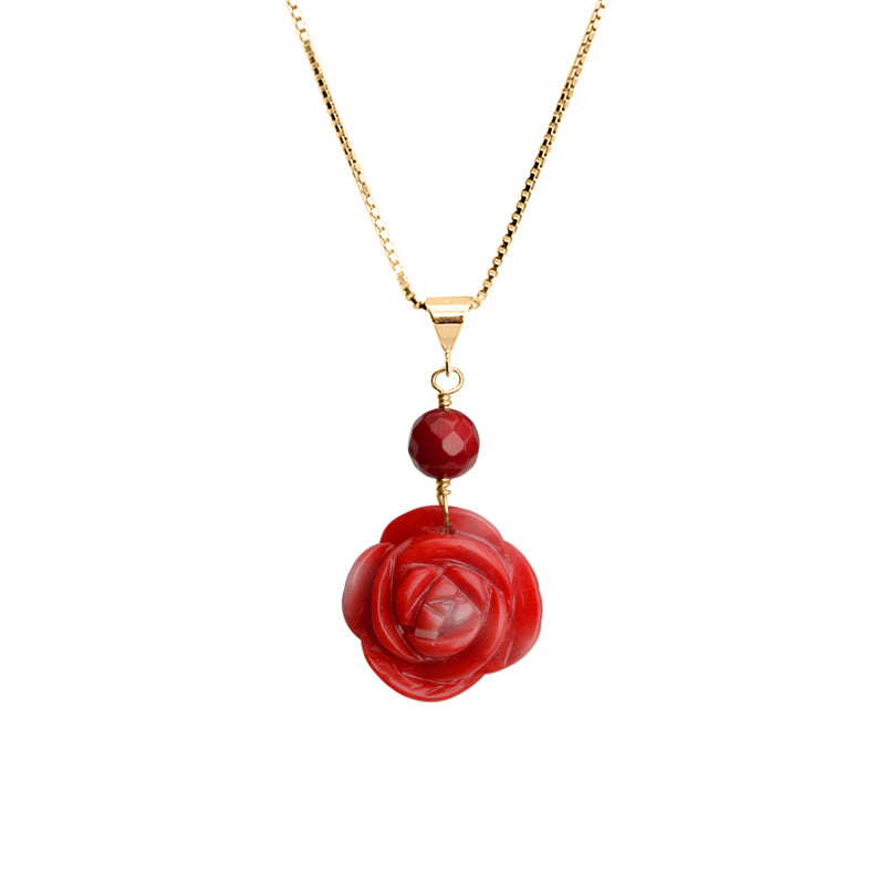 Petite Carved Coral Flower on Italian 18kt Gold Plated Necklace