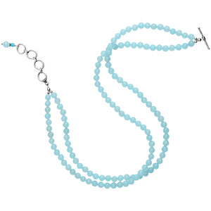 Cool Blue Aqua Jade Double Strand Sterling Silver Beaded Necklace