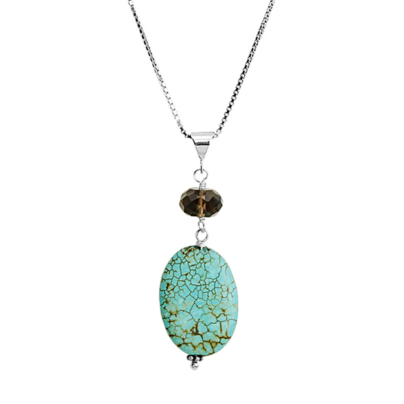 Turquoise and Smoky Quartz Sterling Silver Necklace