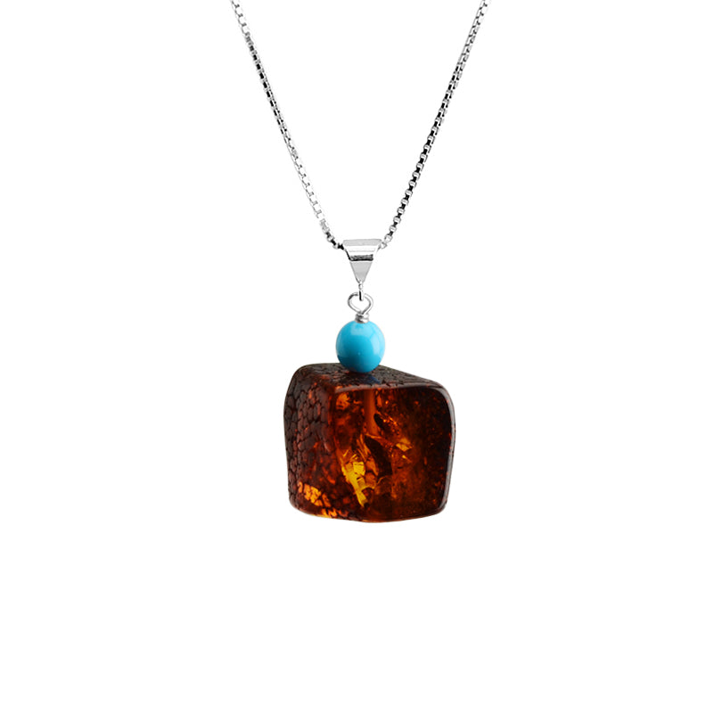 Sassy Amber and Sleeping Beauty Turquoise Sterling Silver Necklace