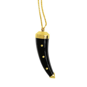 Karen London "Rebel Yell" Horn on Long Gold Plated Brass Necklace - 30"