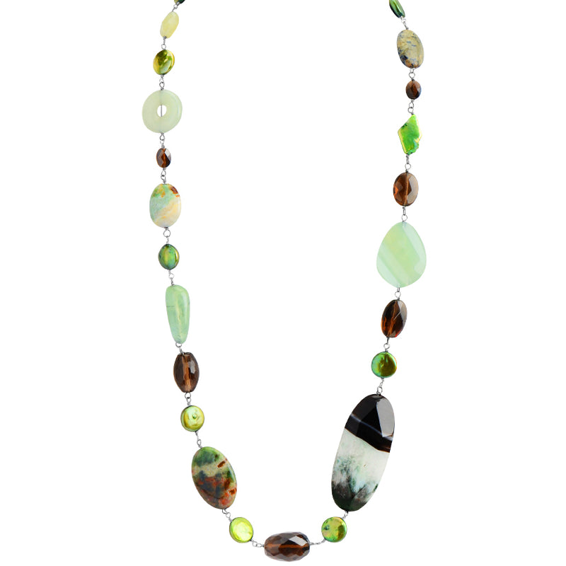 Wonderful Earthy Colors of  Prehnite, Jade, Agate, Jasper, and Smoky Quartz Necklace 25