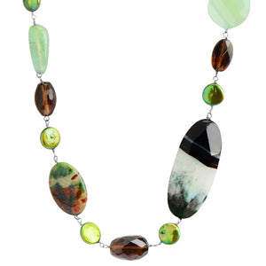 Wonderful Earthy Colors of  Prehnite, Jade, Agate, Jasper, and Smoky Quartz Necklace 25" - 27"
