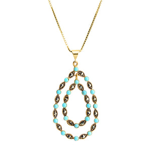 Chic 14kt Gold Plated Marcasite with Turquoise Accent Necklace