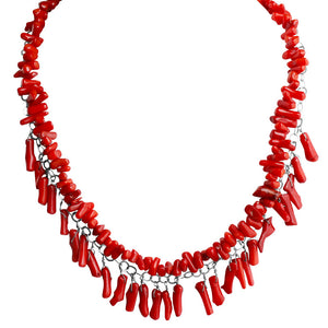 Gorgeous "Hawaiian Tropical Style" Red Coral Sterling Silver Dangle Necklace