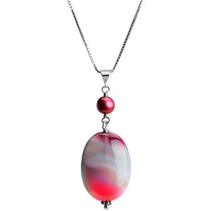 Rose Agate and Fresh Water Pearl Sterling Silver Necklace 16" - 18"