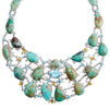 Bold Sterling Silver Genuine Turquoise & Blue Topaz Statement Necklace