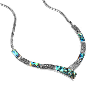 Vibrant Abalone and Marcasite Sterling Silver Statement Necklace