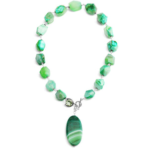 Vibrant Green Agate with Green Amethyst Clasp Sterling Silver Statement Necklace