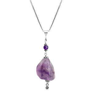Large Lavender Amethyst Stone Sterling Silver Necklace - 18.5"