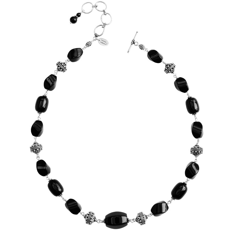 Stunning Black Onyx with Balinese Filigree Accents Sterling Silver Statement Necklace