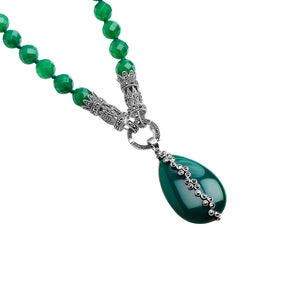 Hello Beautiful Necklace! Art Deco Style Green Agate Marcasite Sterling Silver Statement Necklace