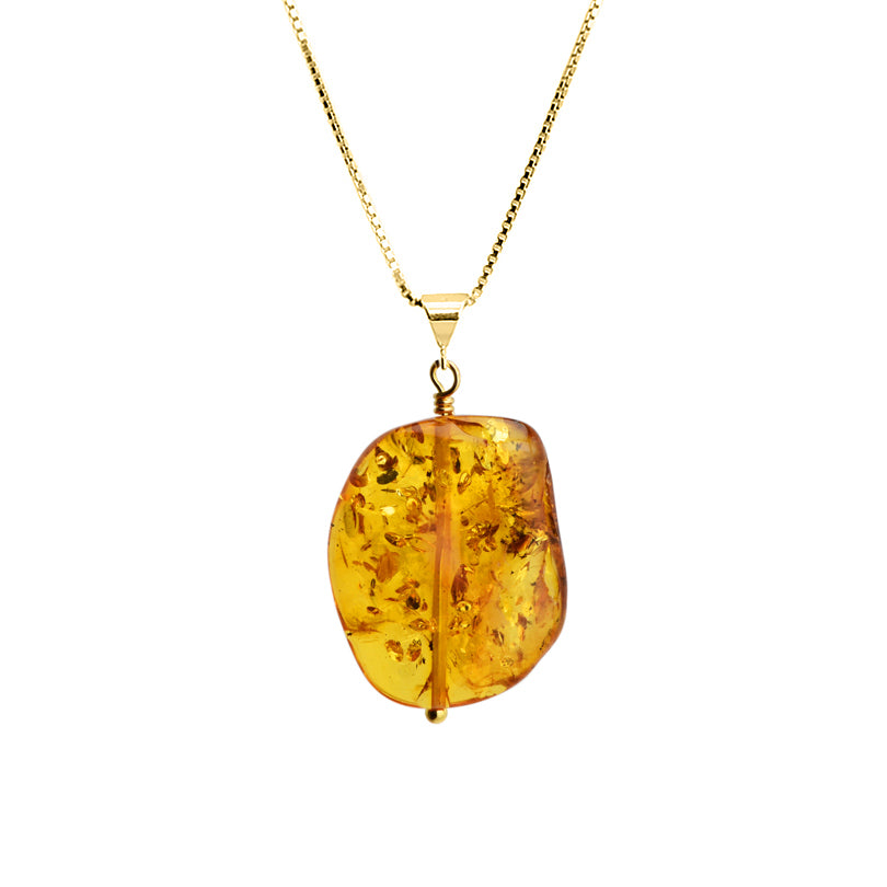 Luminous Honey Cognac Baltic Amber Pendant Vermeil Necklace 16" - 18"