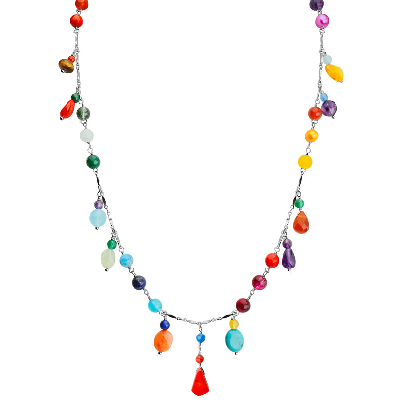 Gorgeous Semiprecious Stones Sterling Silver Happy Necklace 20"