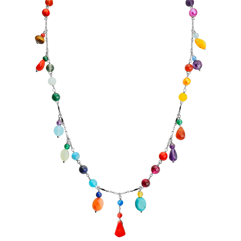 Gorgeous Semiprecious Stones Sterling Silver Happy Necklace 20