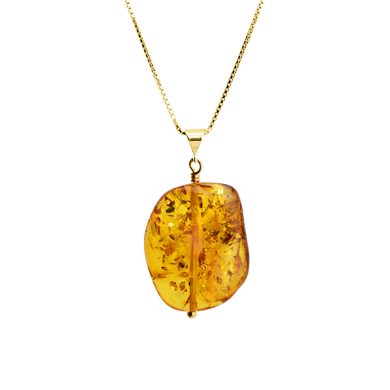 Luminous Honey Cognac Baltic Amber Pendant Vermeil Necklace 16