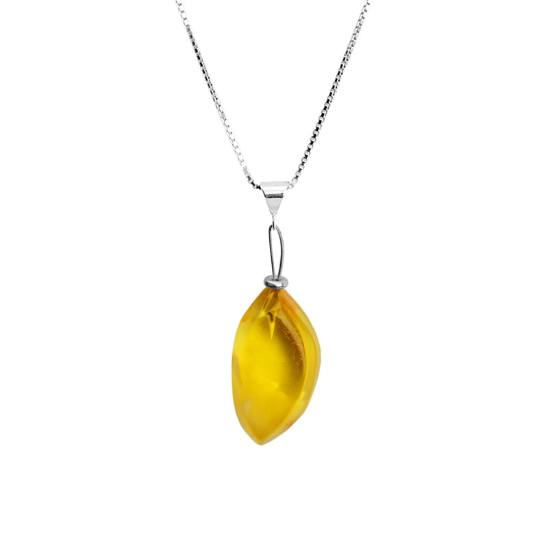 Lovely Translucent Butterscotch Drop Amber Sterling Silver Necklace