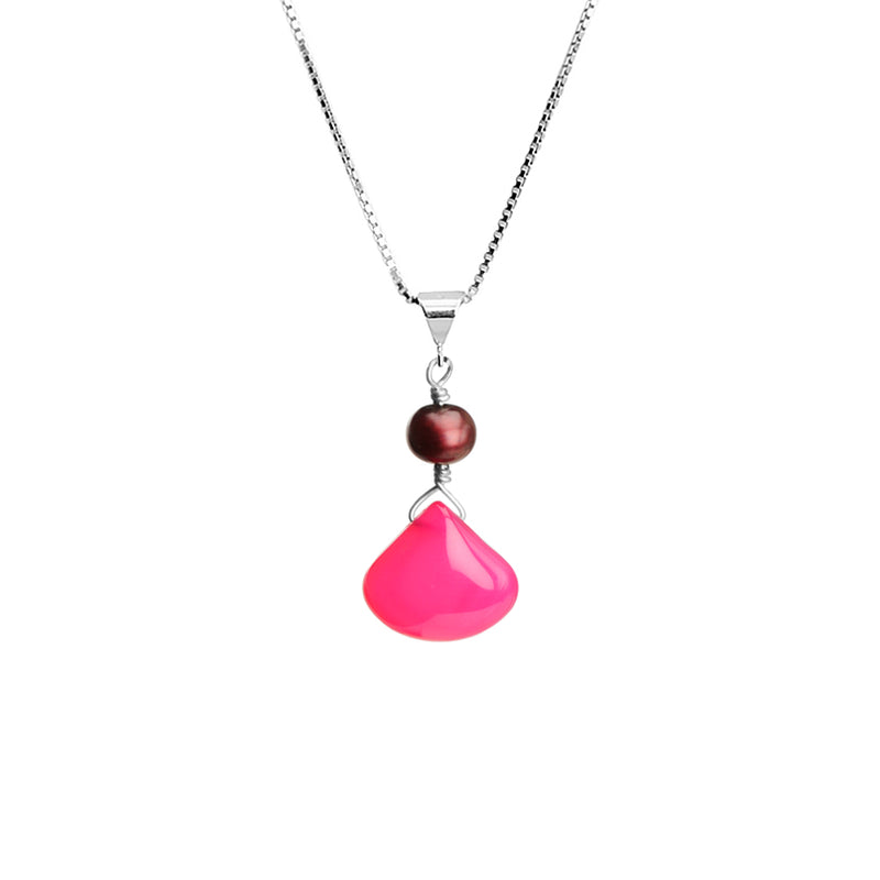 Lovely Pink Jade and Fresh Water Pearl Sterling Silver Necklace