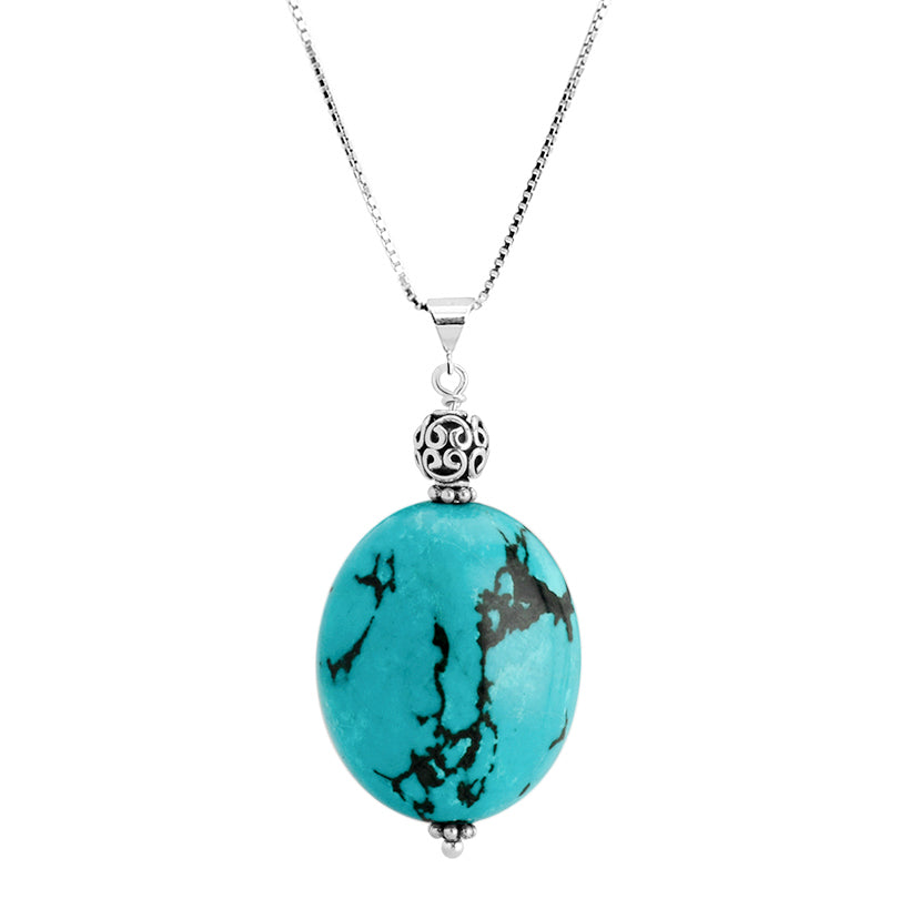 Gorgeous Large Chalk Turquoise Stone with Balinese  Sterling Silver Accent Necklace
