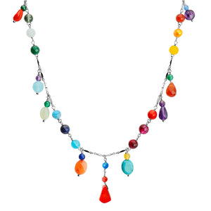 Gorgeous Semiprecious Stones Sterling Silver Happy Necklace 20"