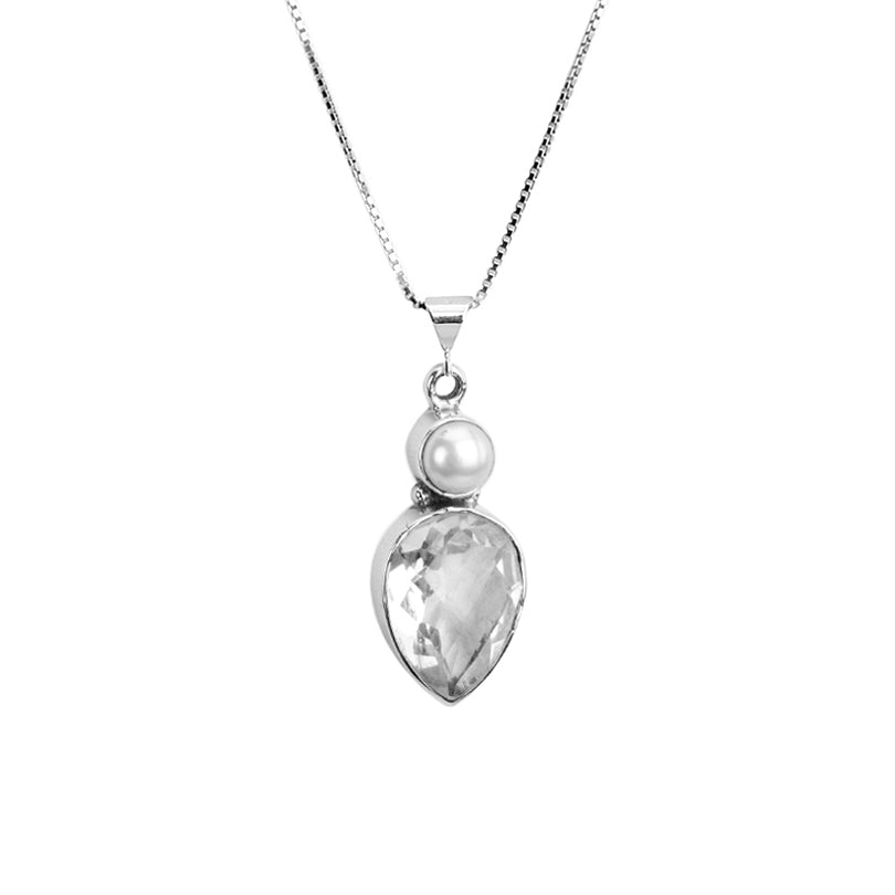 Lovely Faceted Quartz and Fresh Water Pearl Sterling Silver Necklace