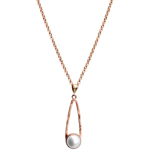 Elegant 18kt Rose Gold Plated Silver Pearl Pendant Necklace 18"