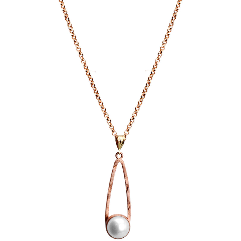 Elegant 18kt Rose Gold Plated Silver Pearl Pendant Necklace 18