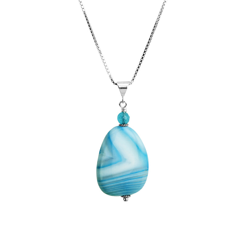 Large Blue Agate Drop Sterling Silver Necklace